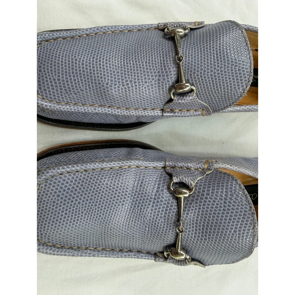 David Aaron Leather Horsebit Loafers Lavender Lizard Emboss 37C Mens 6.5 7 Italy